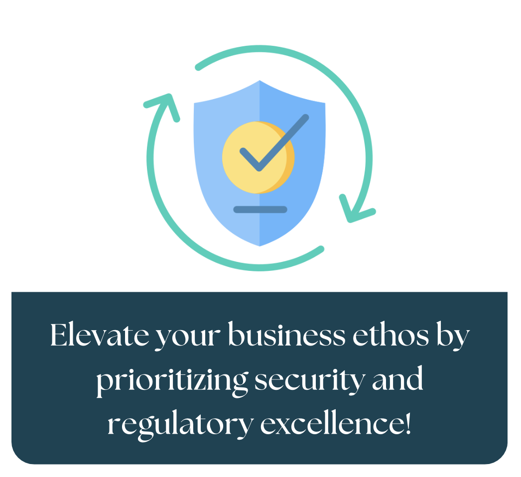 Security and Regulatory Compliance: A padlock symbolizing security and a document representing regulatory compliance